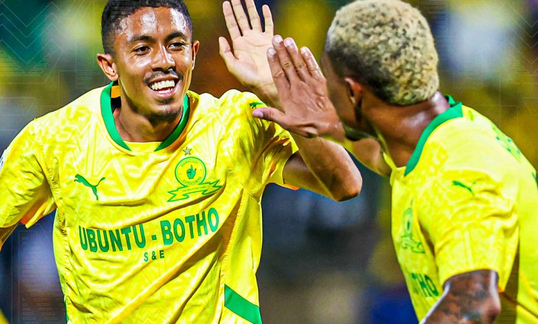 Tashreeq Matthews celebrating a goal at Mamelodi Sundowns