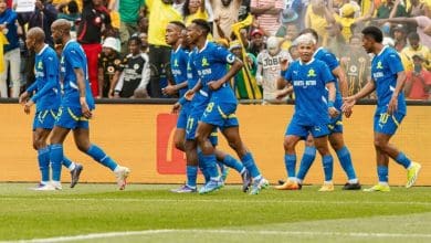 Mamelodi Sundowns midfielder Themba Zwane with teammates