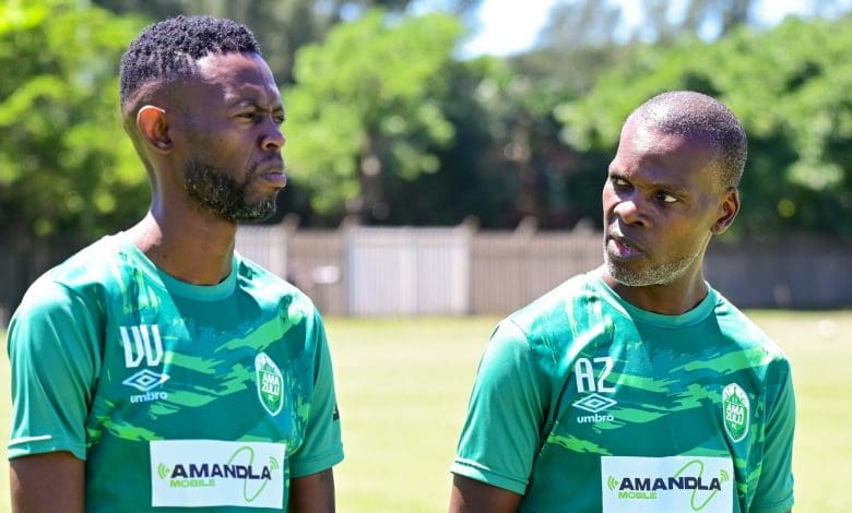 AmaZulu FC co-coaches Vusumuzi Vilakazi and Arthur Zwane during training session