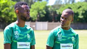 AmaZulu FC co-coaches Vusumuzi Vilakazi and Arthur Zwane during training session