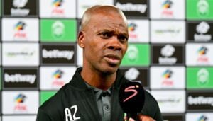 AmaZulu FC coach Arthur Zwane speaking with SuperSport TV