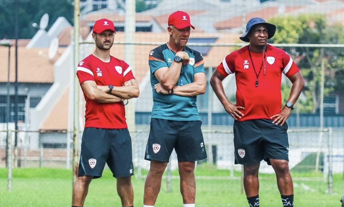 Sekhukhune United coaches Eric Tinkler, Paulus Masehe and Mark Van Heerden during training session