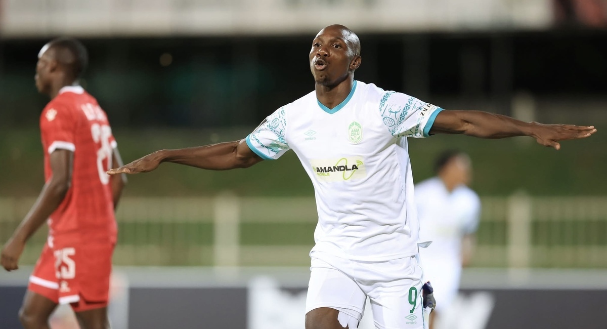 AmaZulu FC striker Etiosa Ighodaro celebrating a goal against Sekhukhune United