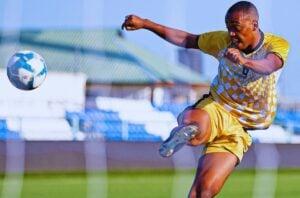 Feisal Salum at training kicking the ball