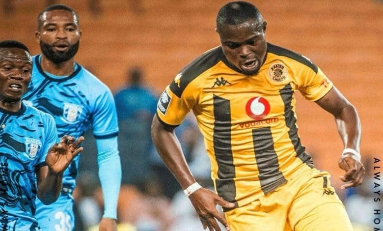 Magesi’s Tshepo Makgoga challenging Kaizer Chiefs’ Ranga Chivaviro during Betway Premiership clash