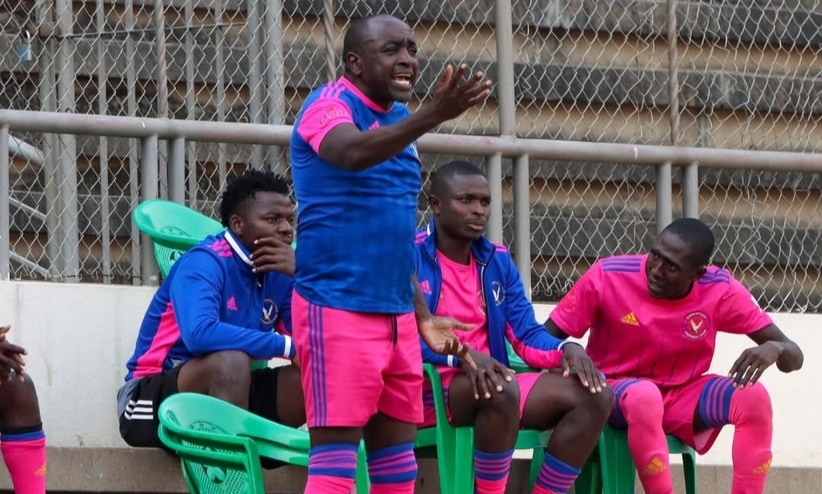 Innocent Benza bellowing instructions while on the Herentals College FC bench