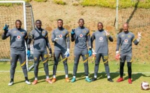 Kaizer Chiefs goalkeepers including Kaizer Chiefs goalkeeper coach Aubrey Mathibe