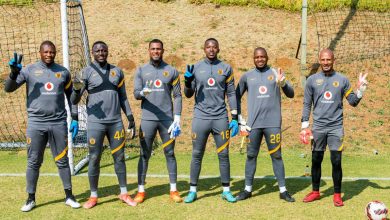 Kaizer Chiefs goalkeepers including Kaizer Chiefs goalkeeper coach Aubrey Mathibe