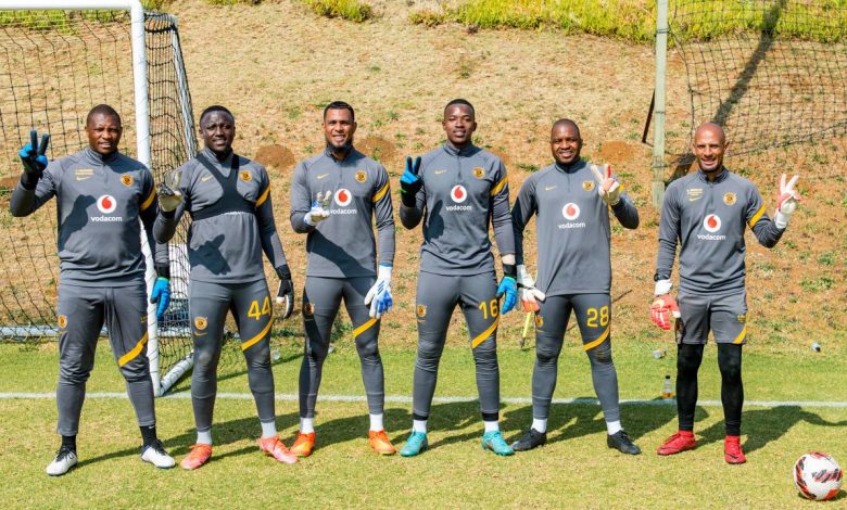 Kaizer Chiefs goalkeepers including Kaizer Chiefs goalkeeper coach Aubrey Mathibe