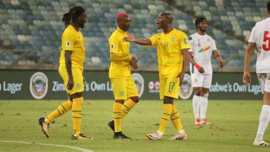 Knowledge Musona with Khama Billiat and Jordan Zemura during their match against Benin