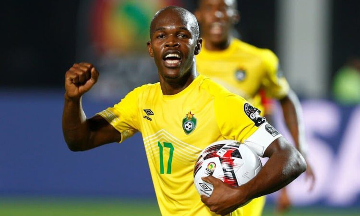 Former Kaizer Chiefs marksman Knowledge Musona celebrating a goal for Zimbabwe