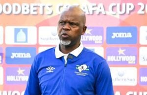 Lesotho head coach Leslie Notsi addressing the media