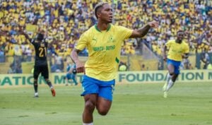 Lucas Ribeiro Costa celebrating for Mamelodi Sundowns against Kaizer Chiefs