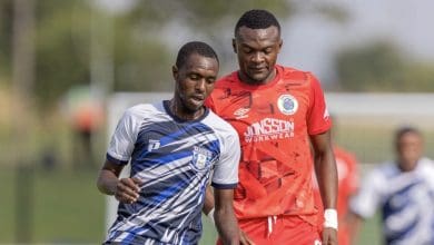 Christian Saile chasing Lehlohonolo Mtshali on the ball during the Magesi FC vs SuperSport United clash