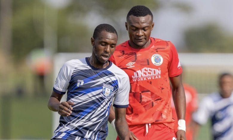 Christian Saile chasing Lehlohonolo Mtshali on the ball during the Magesi FC vs SuperSport United clash