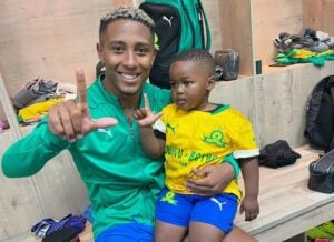 Mamelodi Sundowns star Lucas Ribeiro with a fan