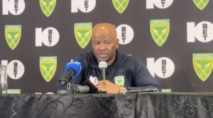 Golden Arrows coach Manqoba Mngqithi speaking during the press conference