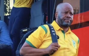 Golden Arrows coach Manqoba Mngqithi arriving at the Mpumalanga stadium