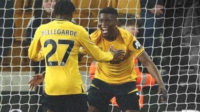 Ex-Orlando Pirates star Marshall Munetsi after scoring his first goal for Wolverhampton Wanderers