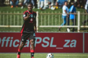 Mbekezeli Mbokazi in action for Orlando Pirates against SuperSport United in a Nedbank Cup quarterfinal match