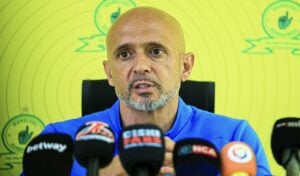 Mamelodi Sundowns coach Miguel Cardoso speaking during the press conference