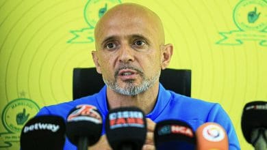 Mamelodi Sundowns coach Miguel Cardoso speaking during the press conference