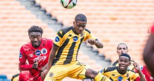 Kaizer Chiefs striker Naledi Hlongwane heading the ball