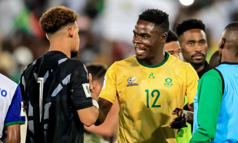 Rodney Maphangule and Ronwen Williams greeting after Bafana Bafana and Lesotho match.