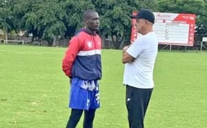 Owen Da Gama and Elvis Chipezeze at training