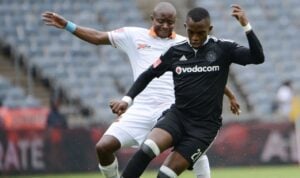 Former Orlando Pirates defender Patrick Phungwayo on the ball