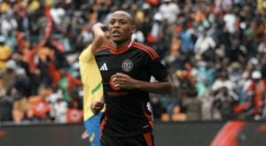 Orlando Pirates star Relebohile Mofokeng celebrating a goal against Mamelodi Sundowns