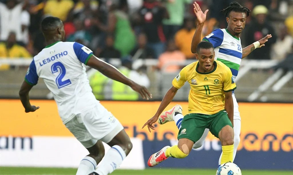 Relebohile Mofokeng in action for Bafana Bafana