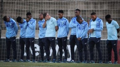 Richards Bay FC players during the pitch inspection