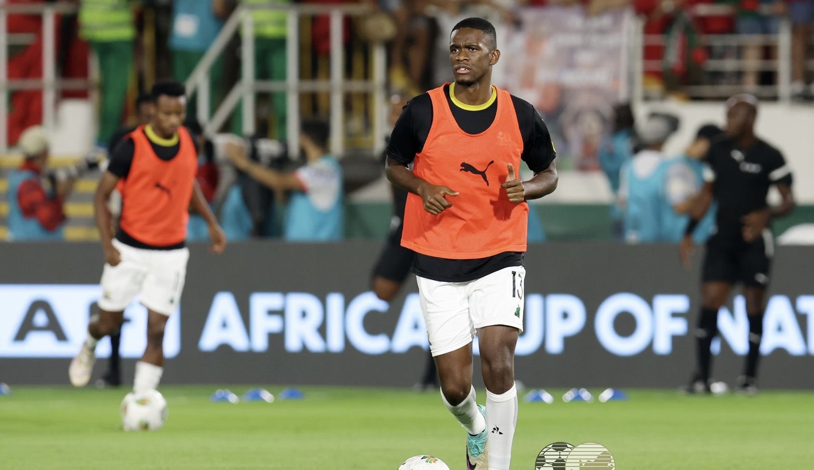 Bafana Bafana and Gil Vincente midfielder Sphephelo Sithole during warm-up