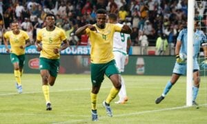 Teboho Mokoena of Bafana Bafana in action