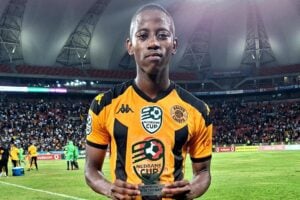 Thabo Cele of Kaizer Chiefs with his Man of the Match award