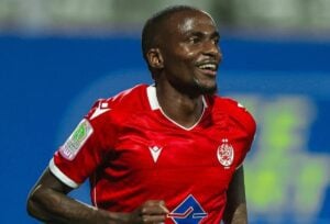 Seasoned forward Thembonkosi Lorch celebrating his first goal for Wydad AC