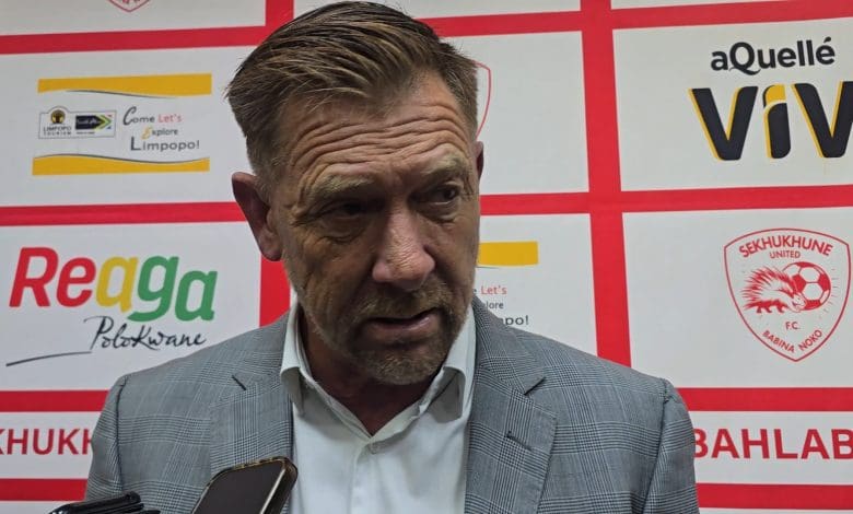 Eric Tinkler during a post-match media briefing at Peter Mokaba Stadium.