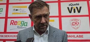 Eric Tinkler during a post-match media briefing at Peter Mokaba Stadium.