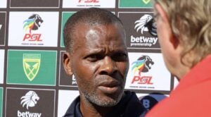 AmaZulu FC coach Arthur Zwane speaking with SuperSport TV