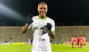 Marumo Gallants winger Daniel Msendami showing his Man of the Match award