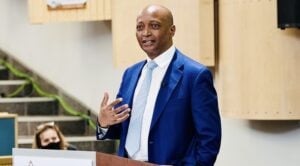 Former Mamelodi Sundowns president and CAF president Dr. Patrice Motsepe delivering the speech
