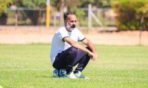 Fabio Lopez sitting on the ball during a training session at Pretoria Callies.