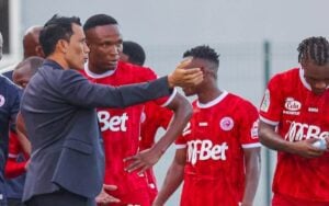 SA coach Fadlu Davids with his Simba SC players