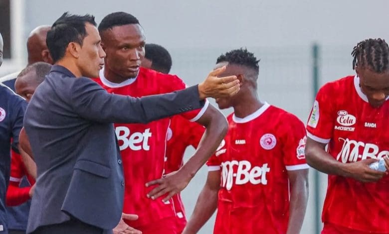 SA coach Fadlu Davids with his Simba SC players