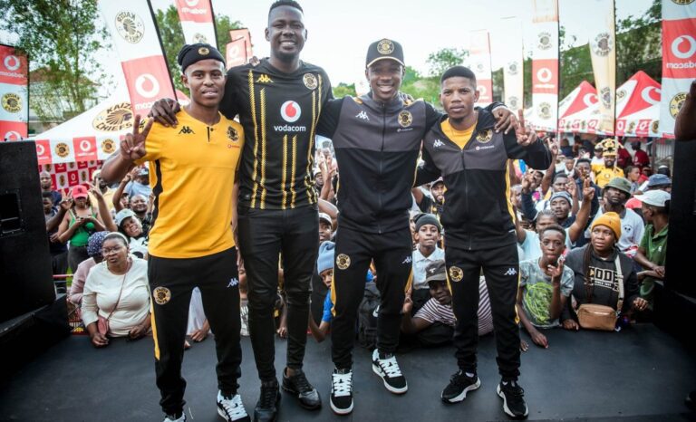 Happy Mashiane, Tebogo Potsane, and Samkelo Zwane and Former Kaizer Chiefs defender, Erick Mathoho at a roadshow