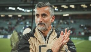 Orlando Pirates head coach Jose Riveiro clapping hands after securing CAF Champions League semifinal spot