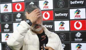 Orlando Pirates head coach Jose Riveiro during a post-match interview