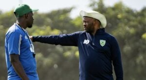 Golden Arrows coach Manqoba Mngqithi and assistant coach Musa Bilankulu during training session