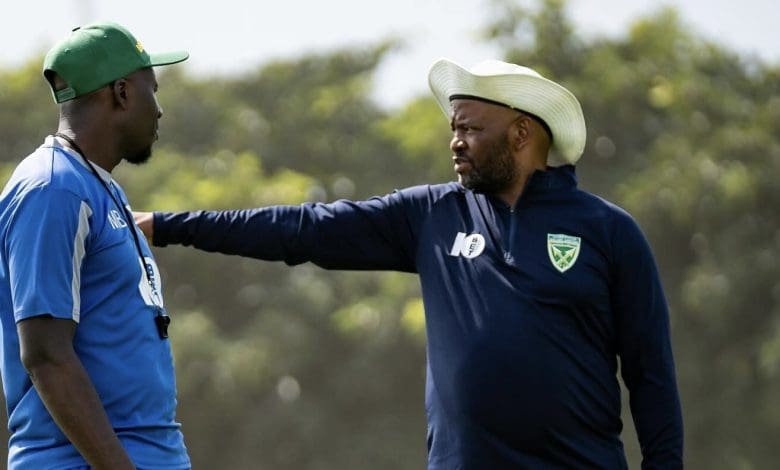 Golden Arrows coach Manqoba Mngqithi and assistant coach Musa Bilankulu during training session